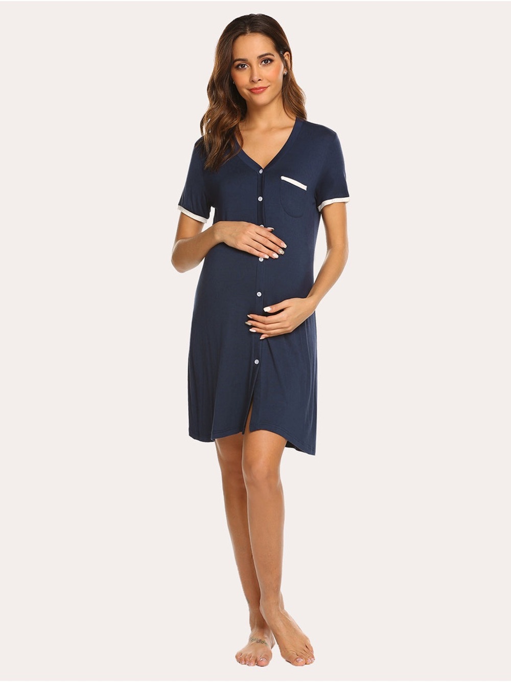 Maternity / Postpartum Button-Front Nightshirt - Grey